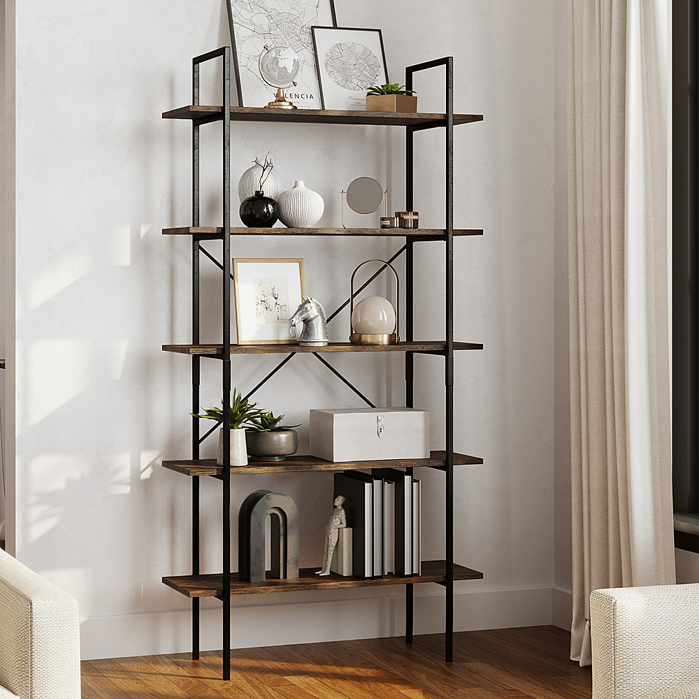 Hastings Home 5-Tier Freestanding Bookcase - Brown