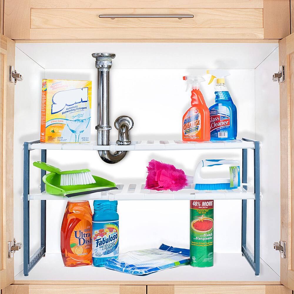 Adjustable Under Sink Shelf Organizer Unit by Fleming Supply - White