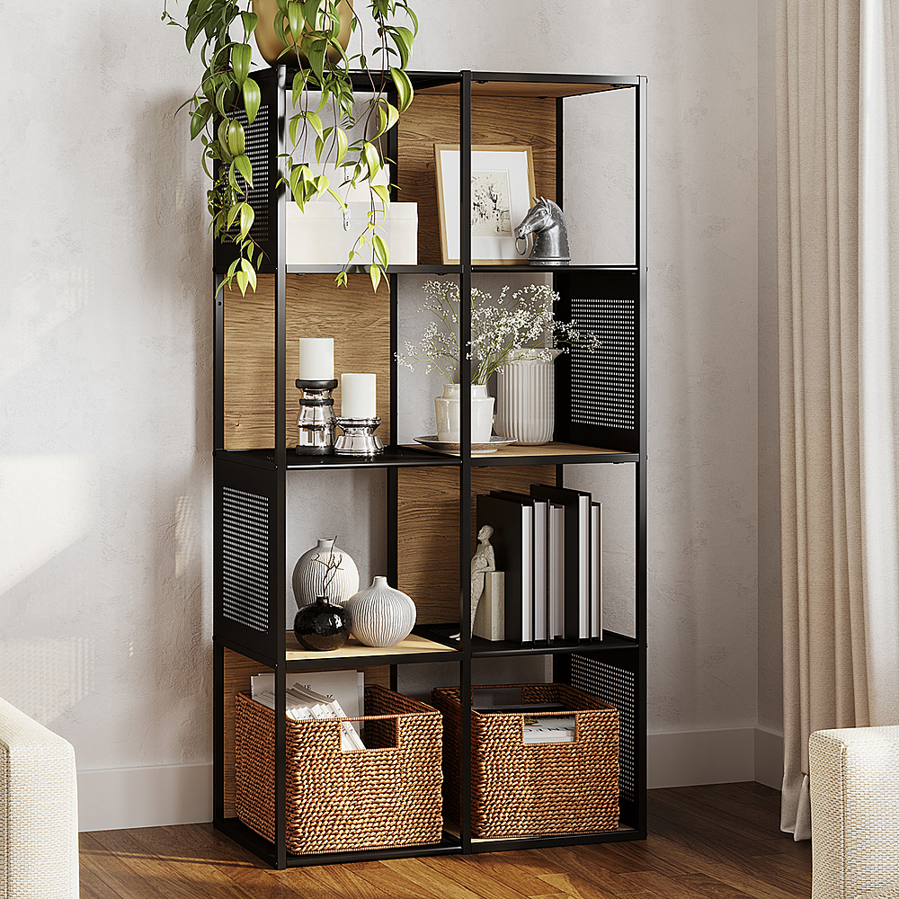 Hastings Home 4-Tier 8 Cube Style Bookcase - Oak