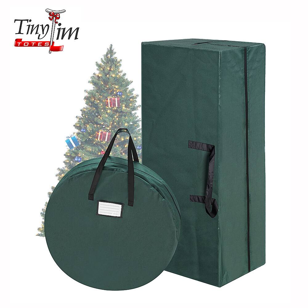 Hastings Home - Set of 2 Christmas Tree & Wreath Storage Bag--For 10' Artificial Trees & 30” Wreaths Canvas Organizer with Handles - Green