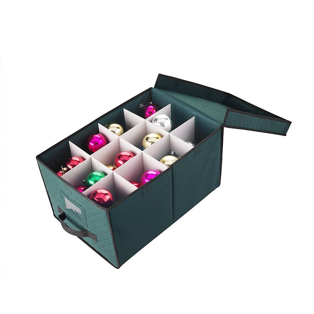 Hastings Home - Ornament Storage Box-Green Holiday Organizer Cube- 24 Individual 4” Compartments & Dividers - Green