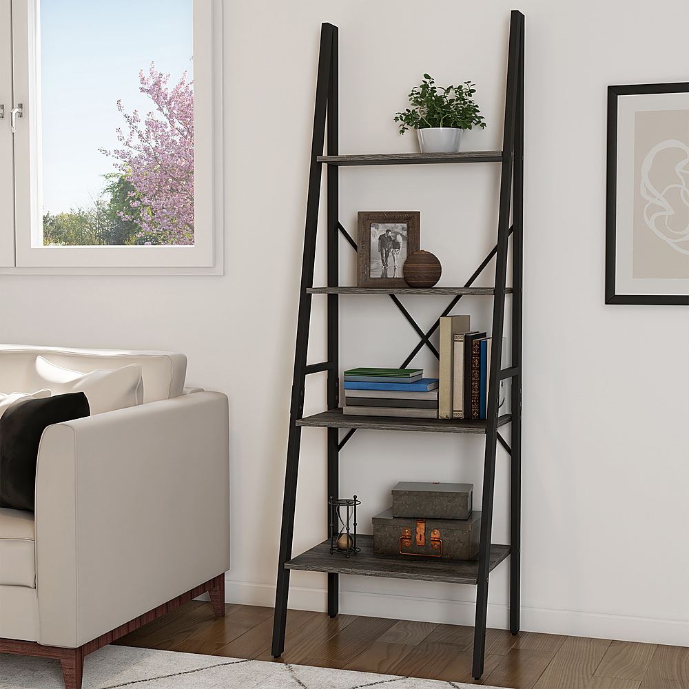 Hastings Home Ladder-Style 4-Tiered Bookcase - Gray