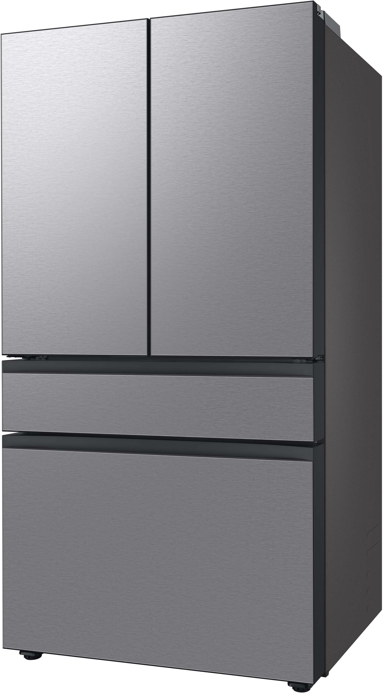 BESPOKE 4-Door French Door Refrigerator (29 Cu. ft.) – with Top Left and Family Hub Panel in Charcoal Glass - and Matte Black Steel Middle and Bottom