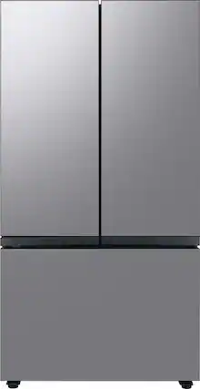 Front. Samsung - BESPOKE 30 cu. ft. 3-Door French Door Smart Refrigerator with Beverage Center - Stainless Steel.
