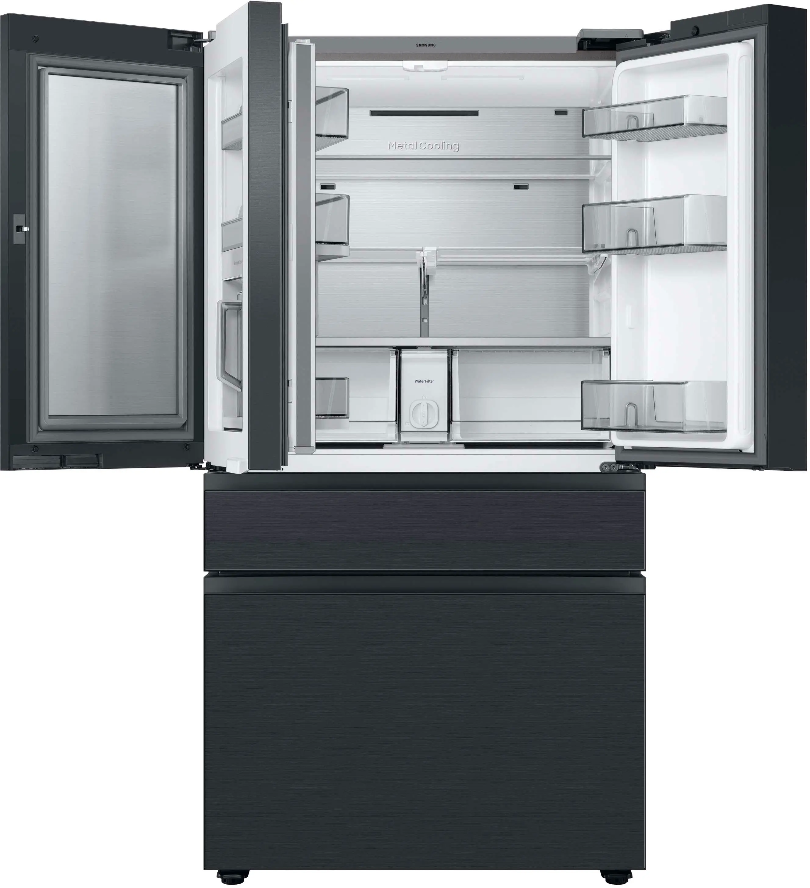 Alt View 14. Samsung - BESPOKE 29 cu. ft. 4-Door French Door Smart Refrigerator with Family Hub - Matte Black steel.