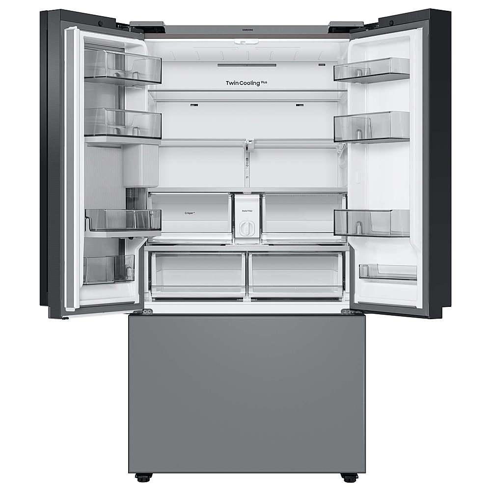 Alt View 14. Samsung - BESPOKE 24 cu. ft. 3-Door French Door Counter Depth Smart Refrigerator with Family Hub - Gray Glass.