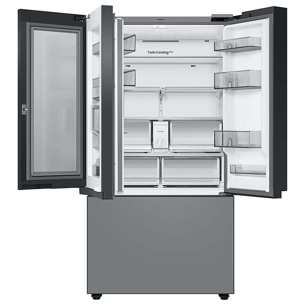 Alt View 15. Samsung - BESPOKE 24 cu. ft. 3-Door French Door Counter Depth Smart Refrigerator with Family Hub - Gray Glass.