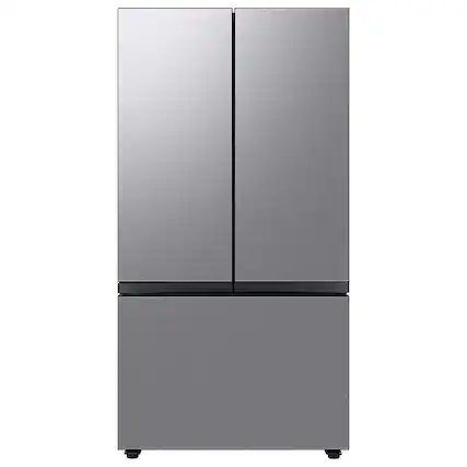 Front. Samsung - BESPOKE 24 cu. ft. French Door Counter Depth Smart Refrigerator with Beverage Center - Stainless Steel.