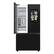 The image shows a black refrigerator with a screen on the door. The screen displays a calendar, which shows the date of May 17th. The refrigerator is also equipped with a water dispenser and ice dispenser.