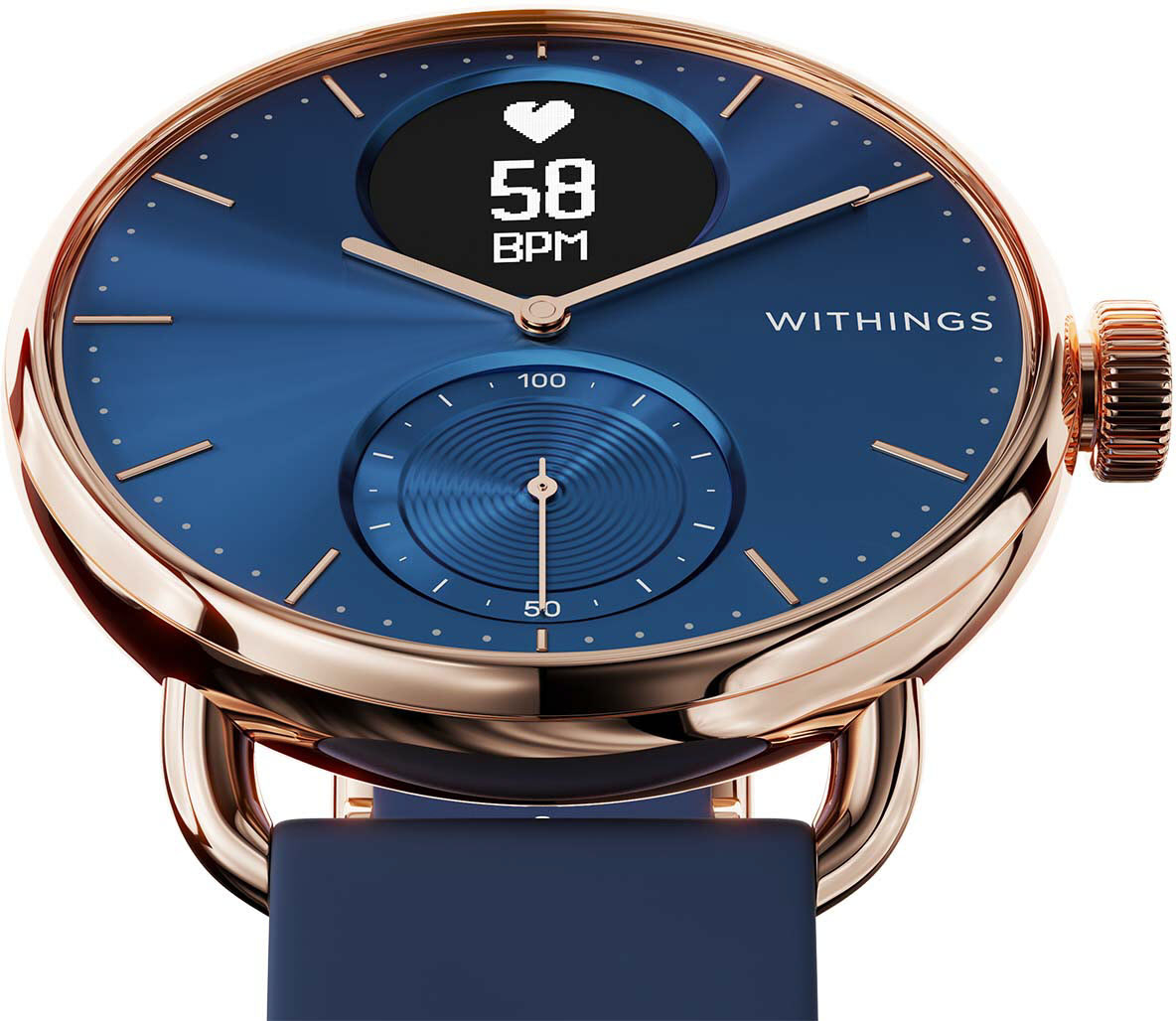Angle View: Withings - Scanwatch Horizon - Hybrid Smartwatch with ECG, heart rate and oximeter - 43mm - Blue