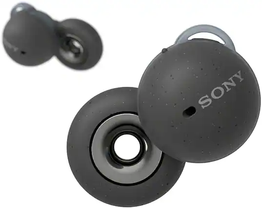 Front. Sony - LinkBuds True Wireless Open-Ear Earbuds - Dark Gray.