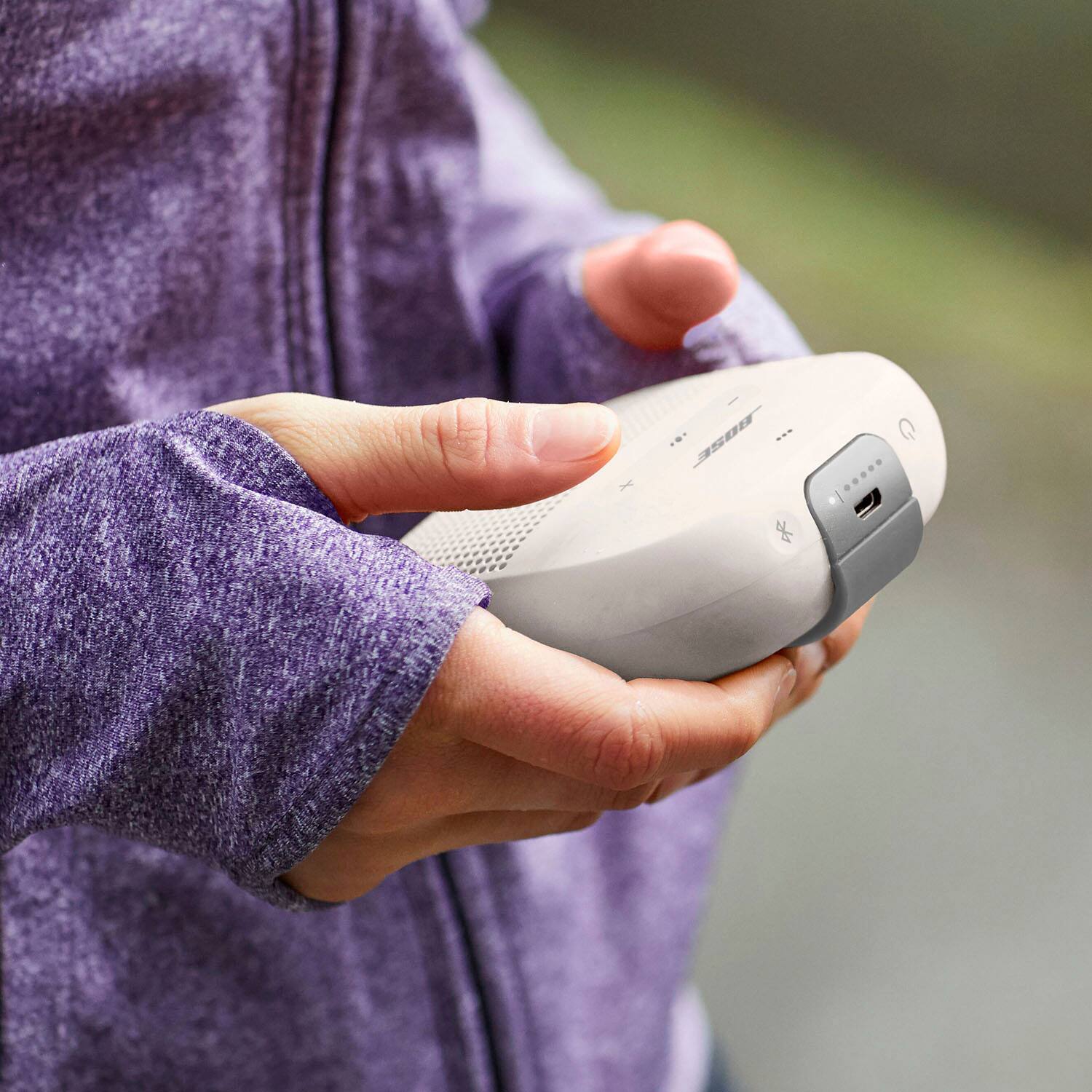 Left. Bose - SoundLink Micro Portable Bluetooth Speaker with Waterproof Design - White Smoke.