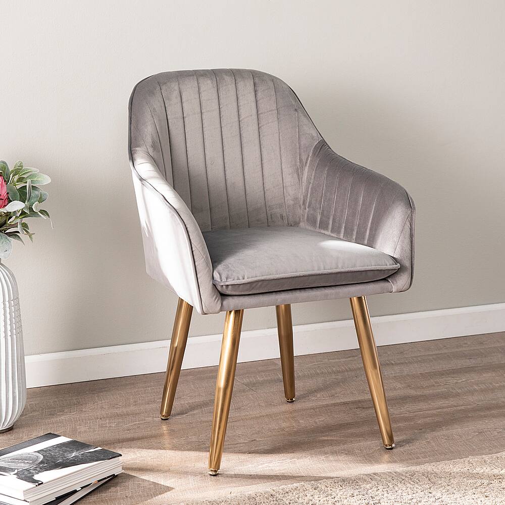 Best Buy: SEI Furniture Wrendham Upholstered Accent Chair Gray and gold ...