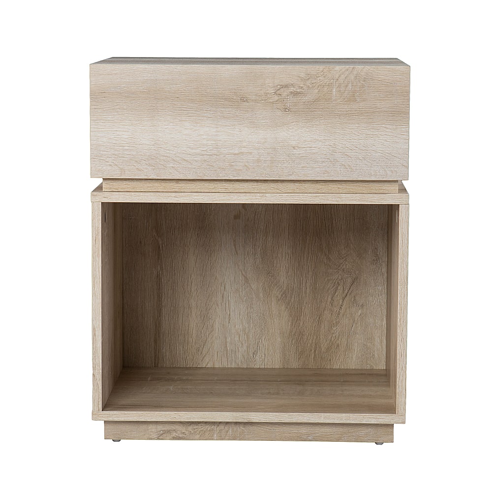 Angle View: SEI Furniture - Mortayne Side Table with Charging Station - Whitewashed oak finish