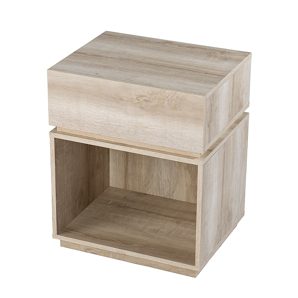 Left View: SEI Furniture - Mortayne Side Table with Charging Station - Whitewashed oak finish