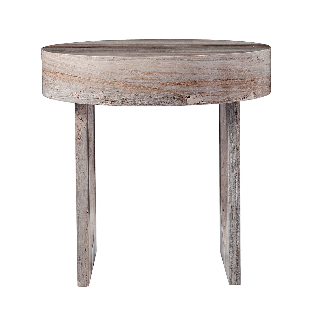 Angle View: SEI Furniture - Chadkirk Round Faux Marble End Table - Brown faux marble finish