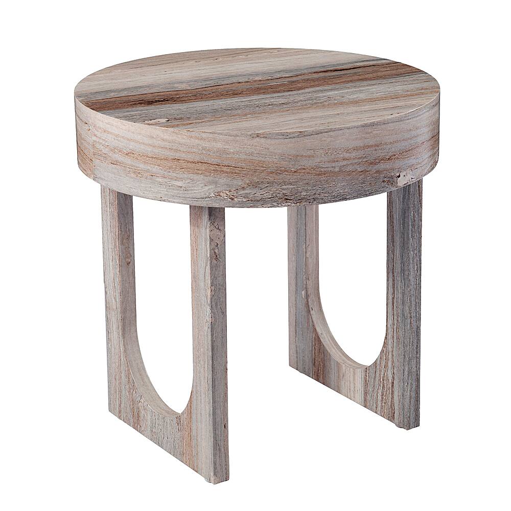 Left View: SEI Furniture - Chadkirk Round Faux Marble End Table - Brown faux marble finish