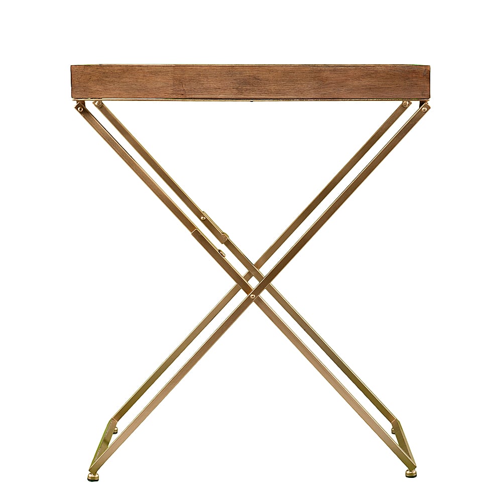 Angle View: SEI Furniture - Vizela Folding Side Table - Natural and gold finish