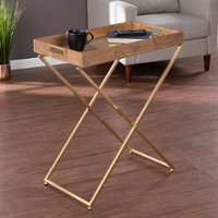 SEI Furniture - Vizela Folding Side Table - Natural and gold finish - Front_Zoom