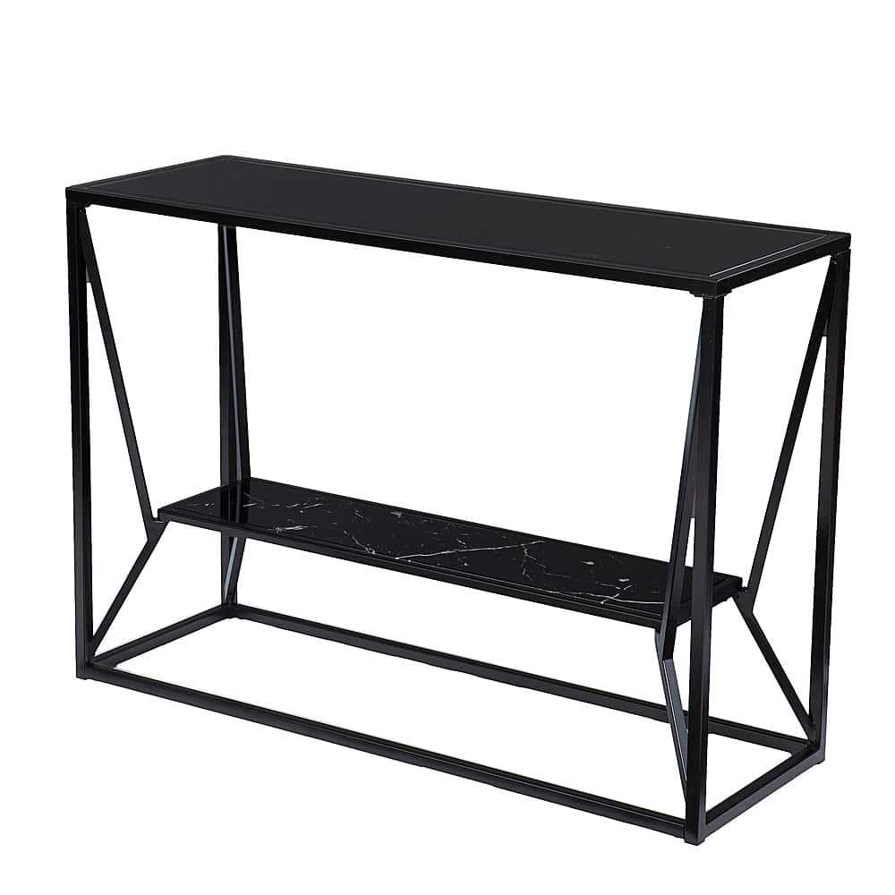 Left View: SEI Furniture - Argall Long Glass-Top Console Table - Black finish