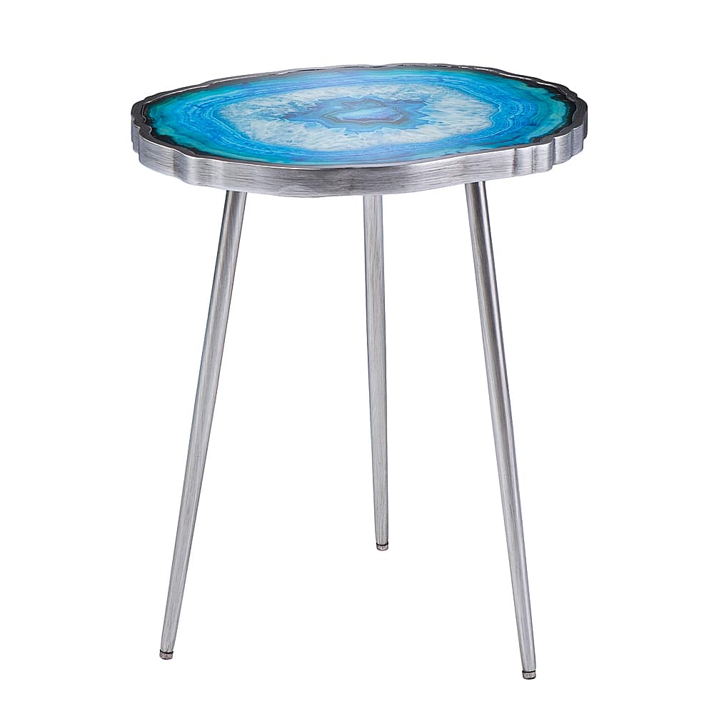 Left View: Southern Enterprises - Norcova Accent Table - Blue - Blue faux agate and antique silver finish