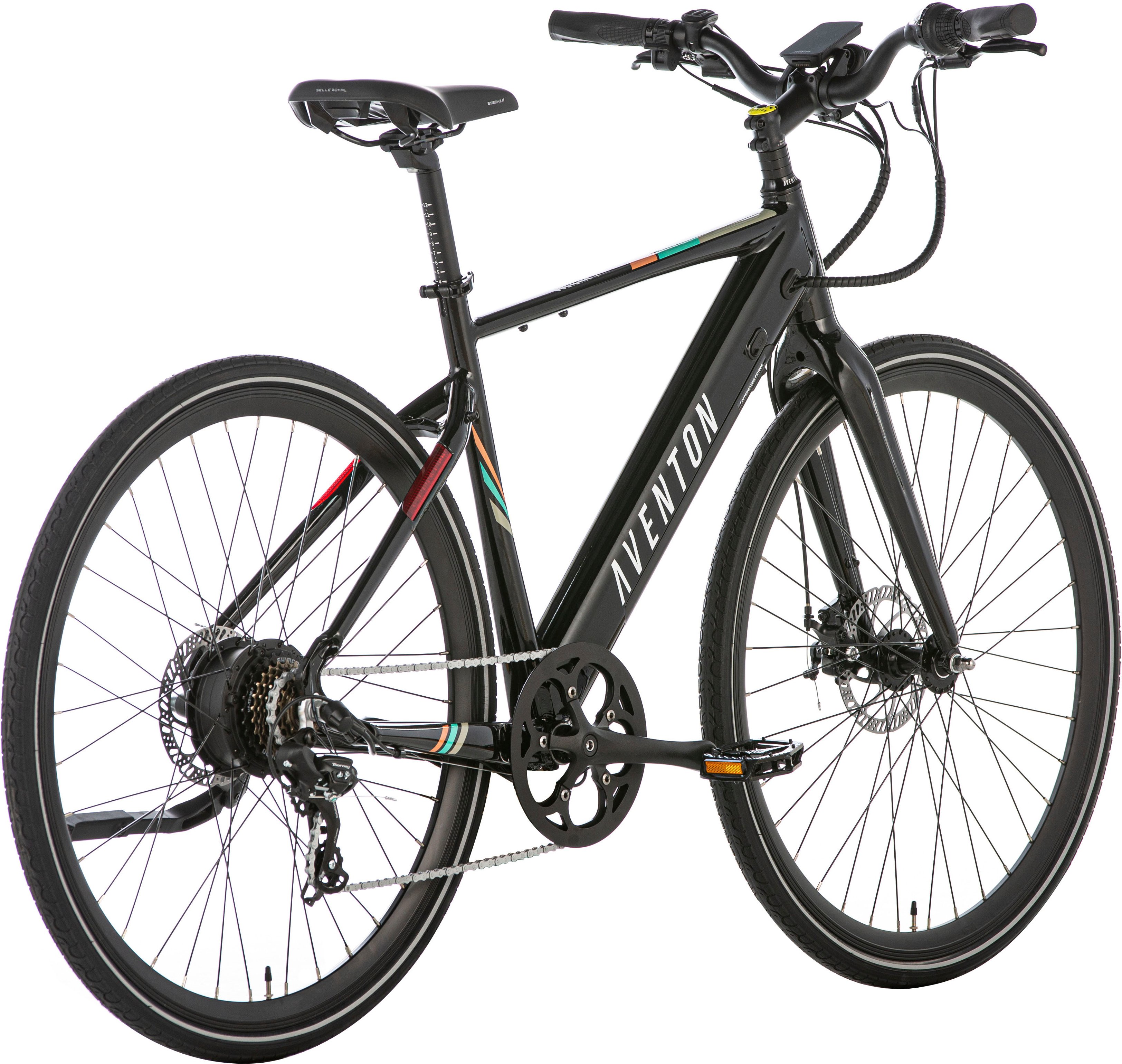 Left View: Aventon - Soltera 7-Speed Step-Over Ebike w/ 40 mile Max Operating Range and 20 MPH Max Speed - Large - Onyx Black