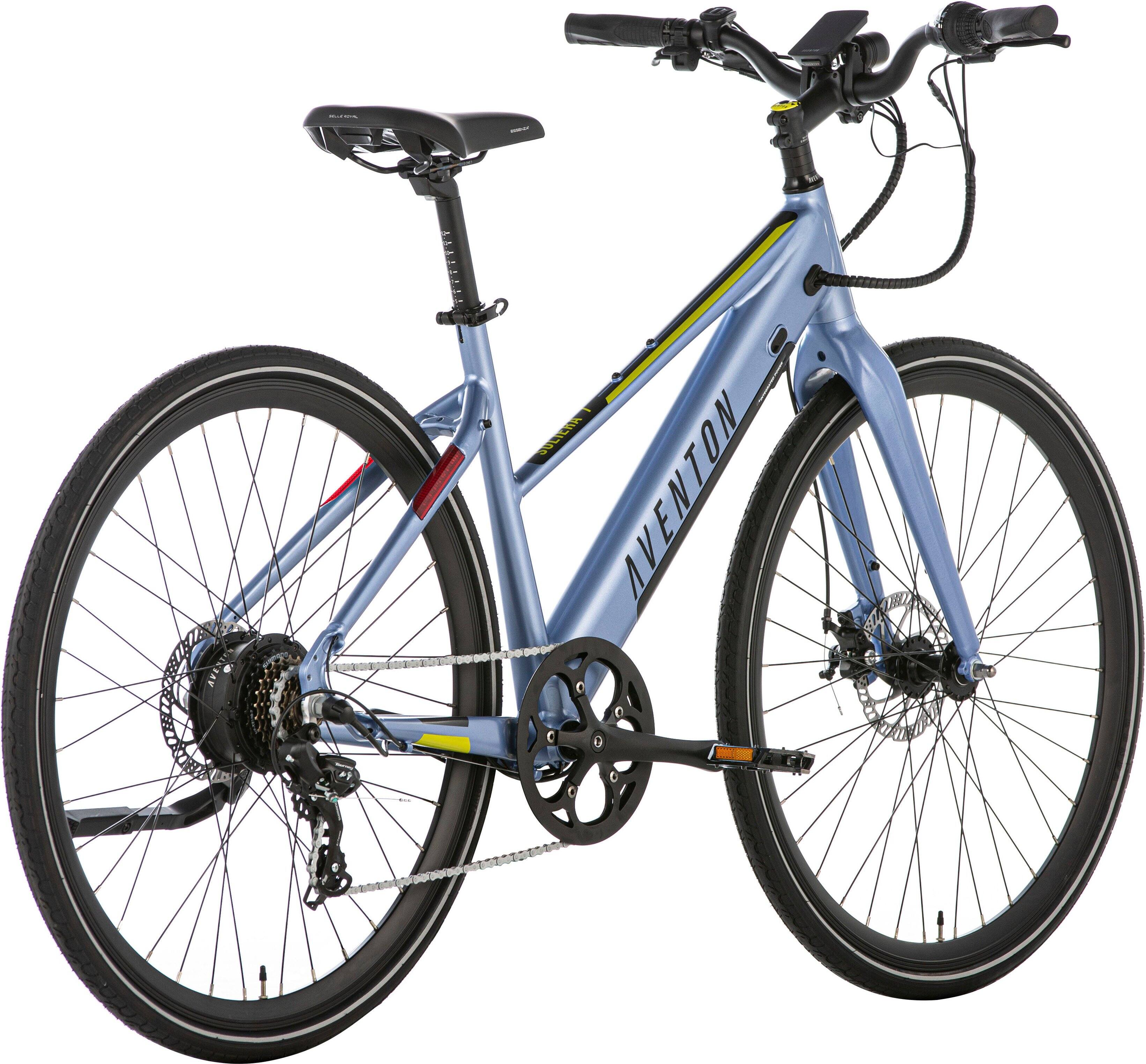 Left View: Aventon - Soltera 7-Speed Step-Through Ebike w/ 40 mile Max Operating Range and 20 MPH Max Speed - Small/Medium - Lilac Grey