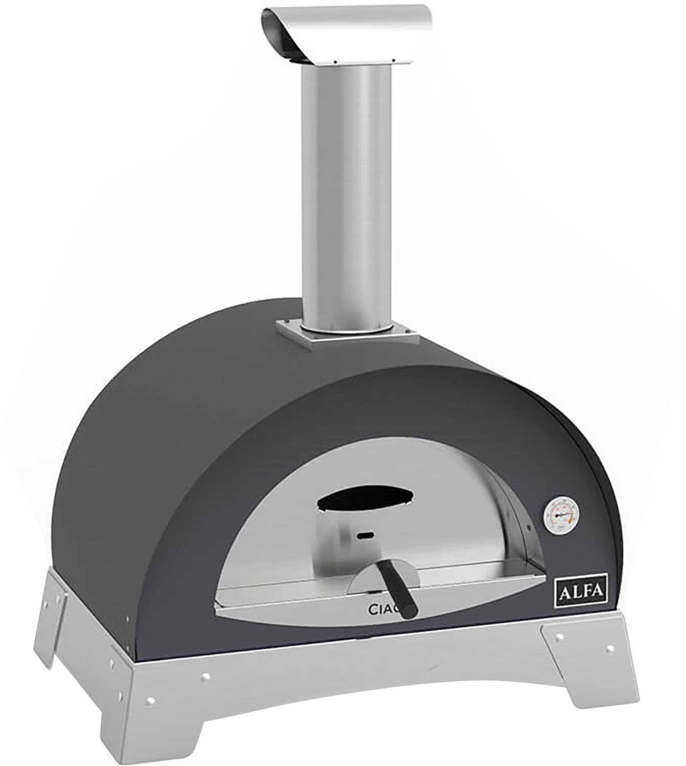 Angle View: Alfa Ciao Countertop Portable Steel Outdoor Wood Fired Pizza Oven, Gray
