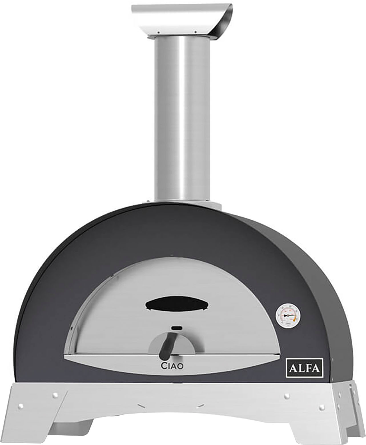 Left View: Alfa Ciao Countertop Portable Steel Outdoor Wood Fired Pizza Oven, Gray