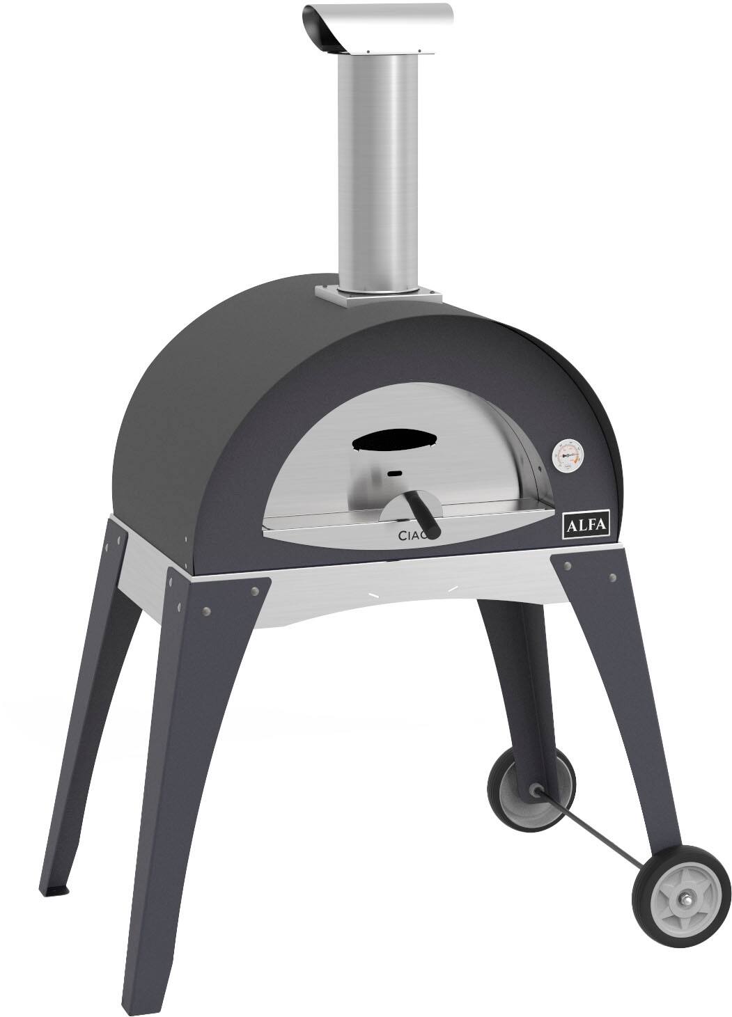 Left. Alfa - Ciao Pizza Oven Top with Base Cover - Grey.