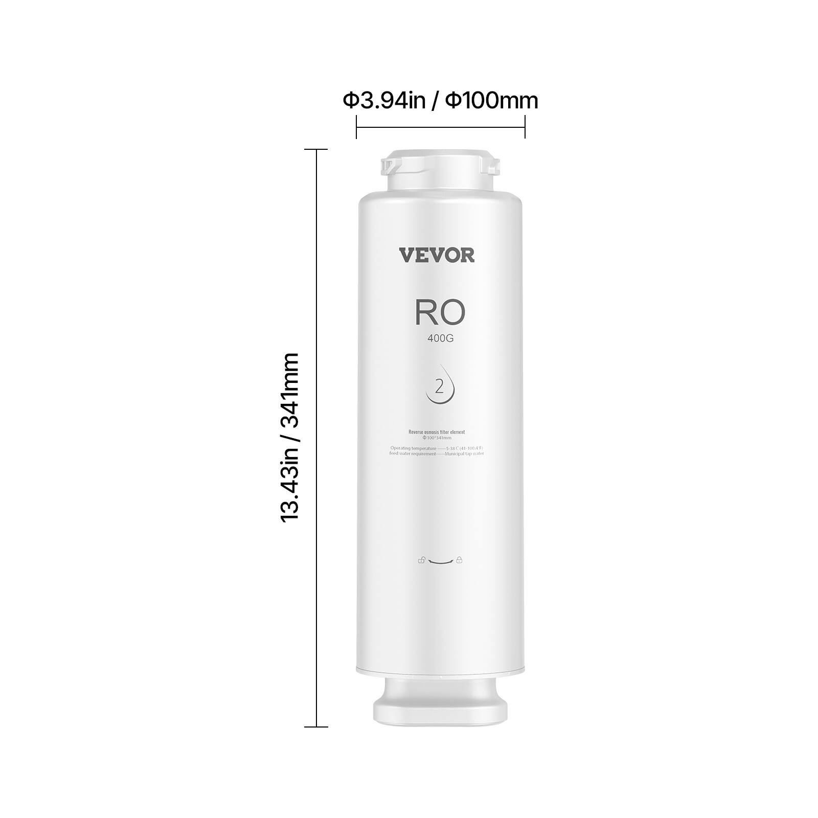 3.94in / 100mm  
VEVOR  
RO 400G  
13.43in / 341mm