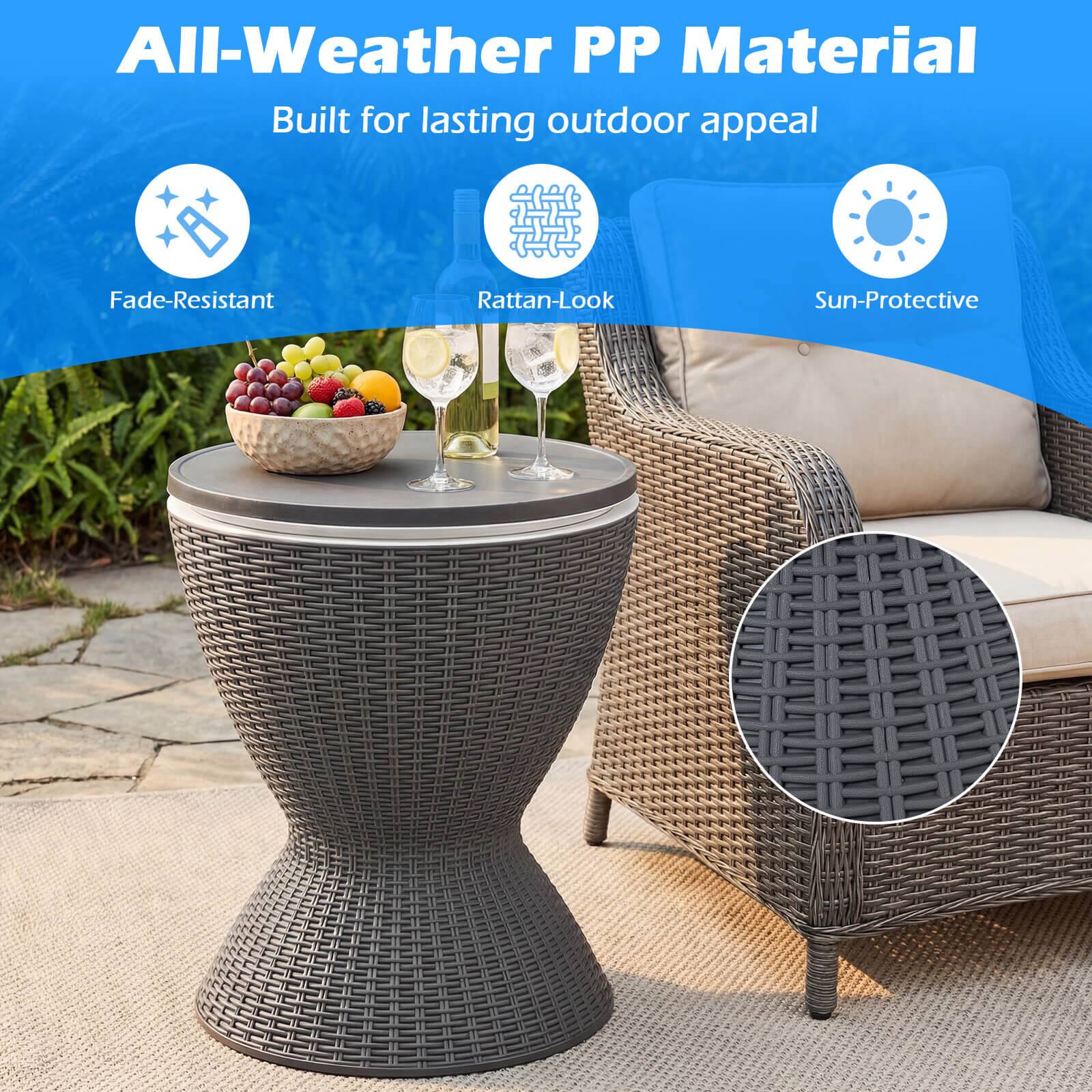 All-Weather PP Material  
Built for lasting outdoor appeal  
Fade-Resistant  
Rattan-Look  
Sun-Protective