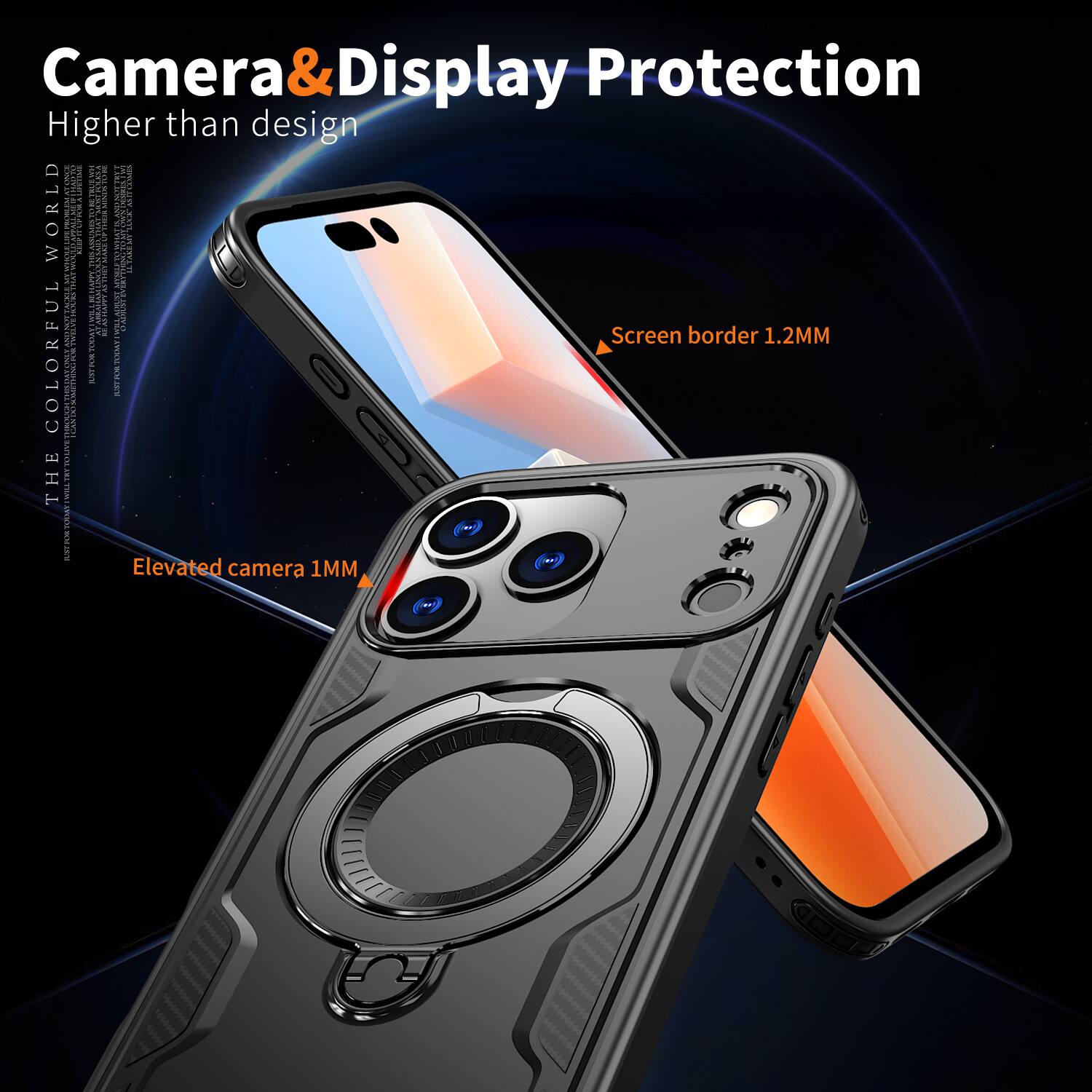 Camera & Display Protection  
Higher than design  

Screen border 1.2MM  
Elevated camera 1MM