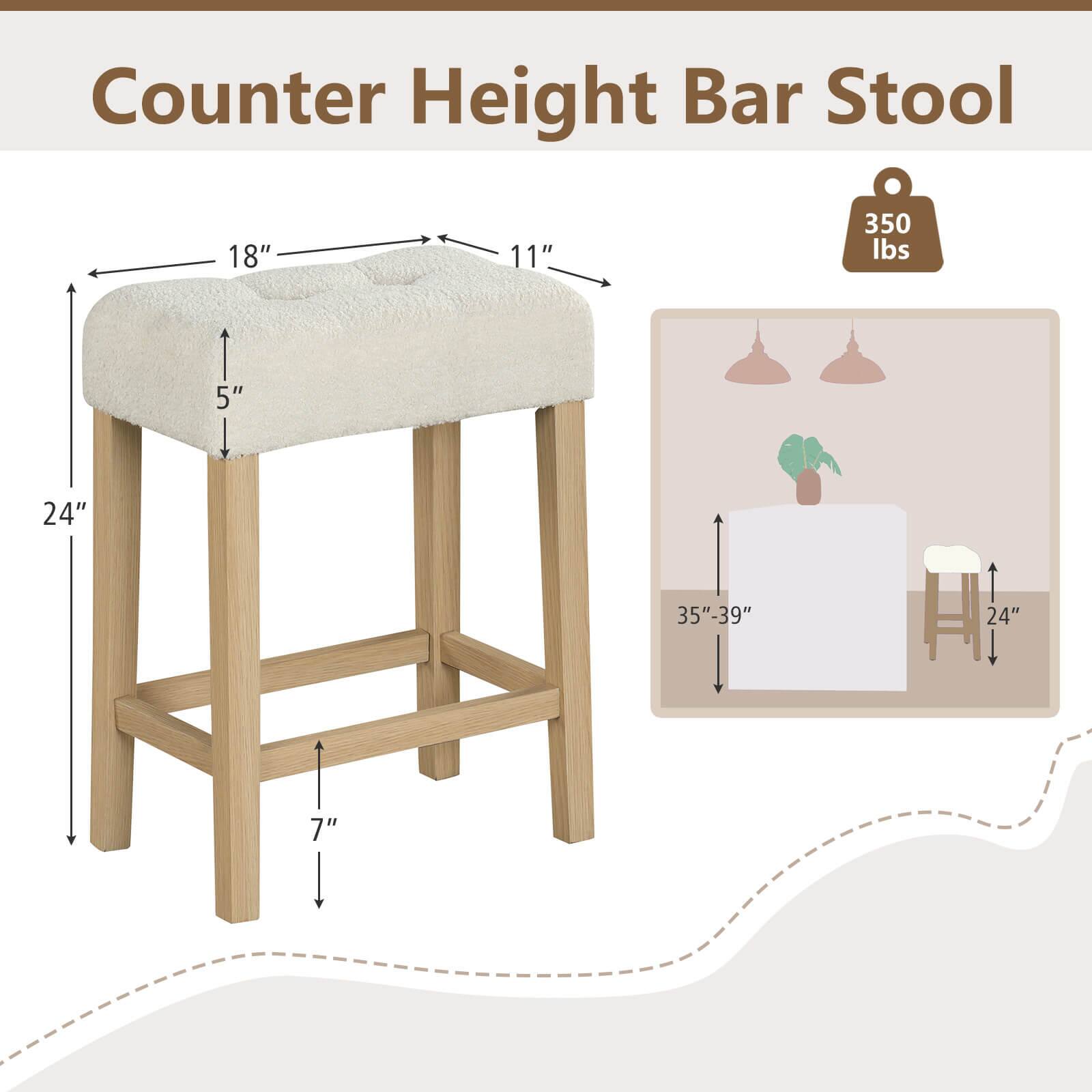 Counter Height Bar Stool

- Seat: 18" x 11"
- Seat Height: 5"
- Overall Height: 24"
- Base Width: 7"
- Weight Capacity: 350 lbs
- Recommended Counter Height: 35"-39"
- Seat Depth: 24"