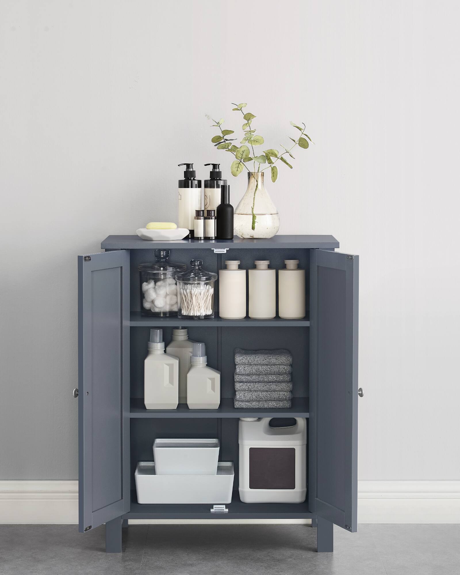 Alt View 1. Songmics Home - Bathroom Floor Storage Cabinet, Bathroom Storage Unit with 2 Adjustable Shelves, 11.8 x 23.6 x 31.5 Inches - Slate Gray.