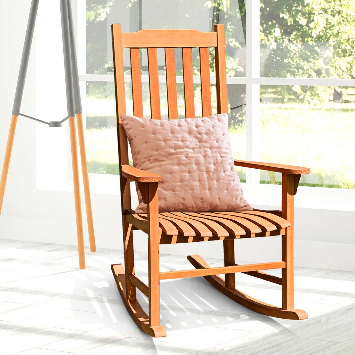 Alt View 3. Costway - Costway 2 PCS Outdoor Eucalyptus Rocking Chair Single Rocker for Patio Deck - Natural.