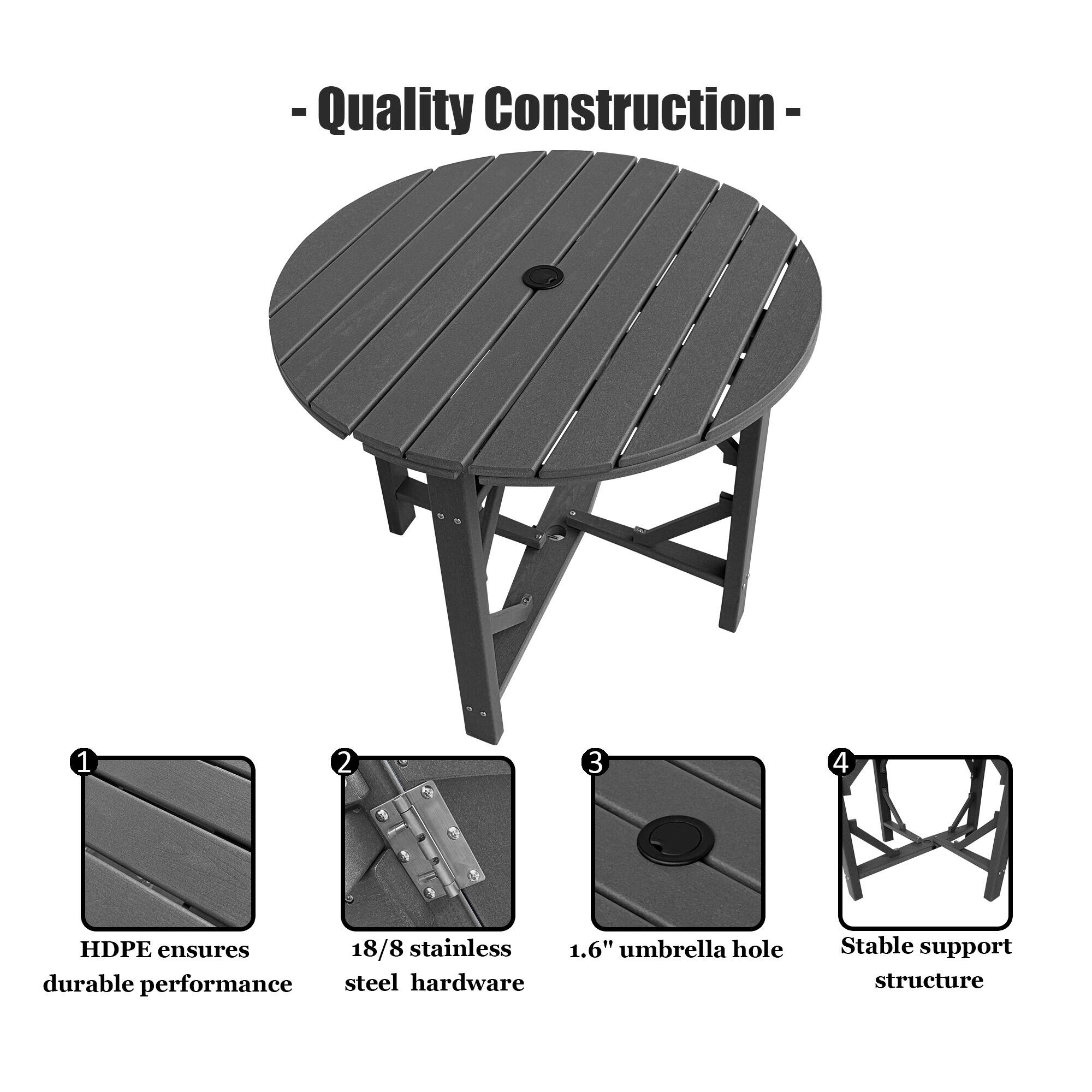 - Quality Construction -
1. HDPE ensures durable performance
2. 18/8 stainless steel hardware
3. 1.6" umbrella hole
4. Stable support structure