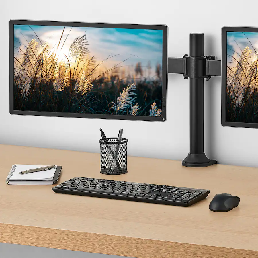 Insignia™ Dual Screen Desktop Mount for Monitors up to 32” Wide Black ...