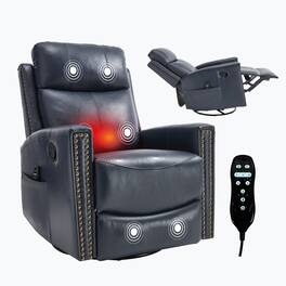 Boyel Living - Genuine Leather Manual Recliner, Heat & Massage, Rocker & Swivel, Living Room Chair - Blue
