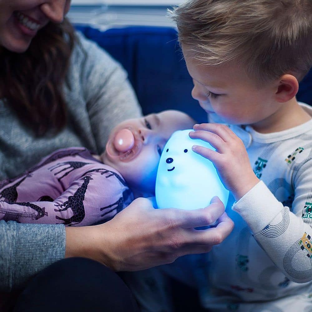 Left View: Lumipets LED Kids' Night Light Bear Bluetooth Lamp with Remote - White