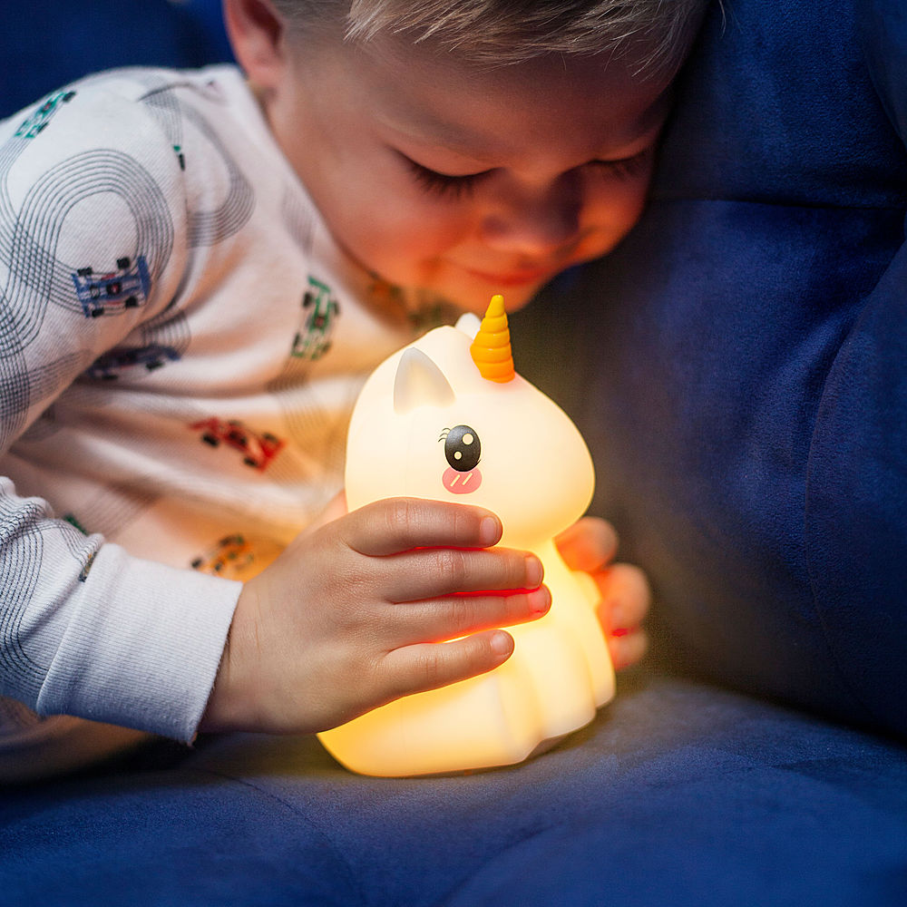 Left View: Lumipets LED Kids' Night Light Unicorn Bluetooth Lamp with Remote - White