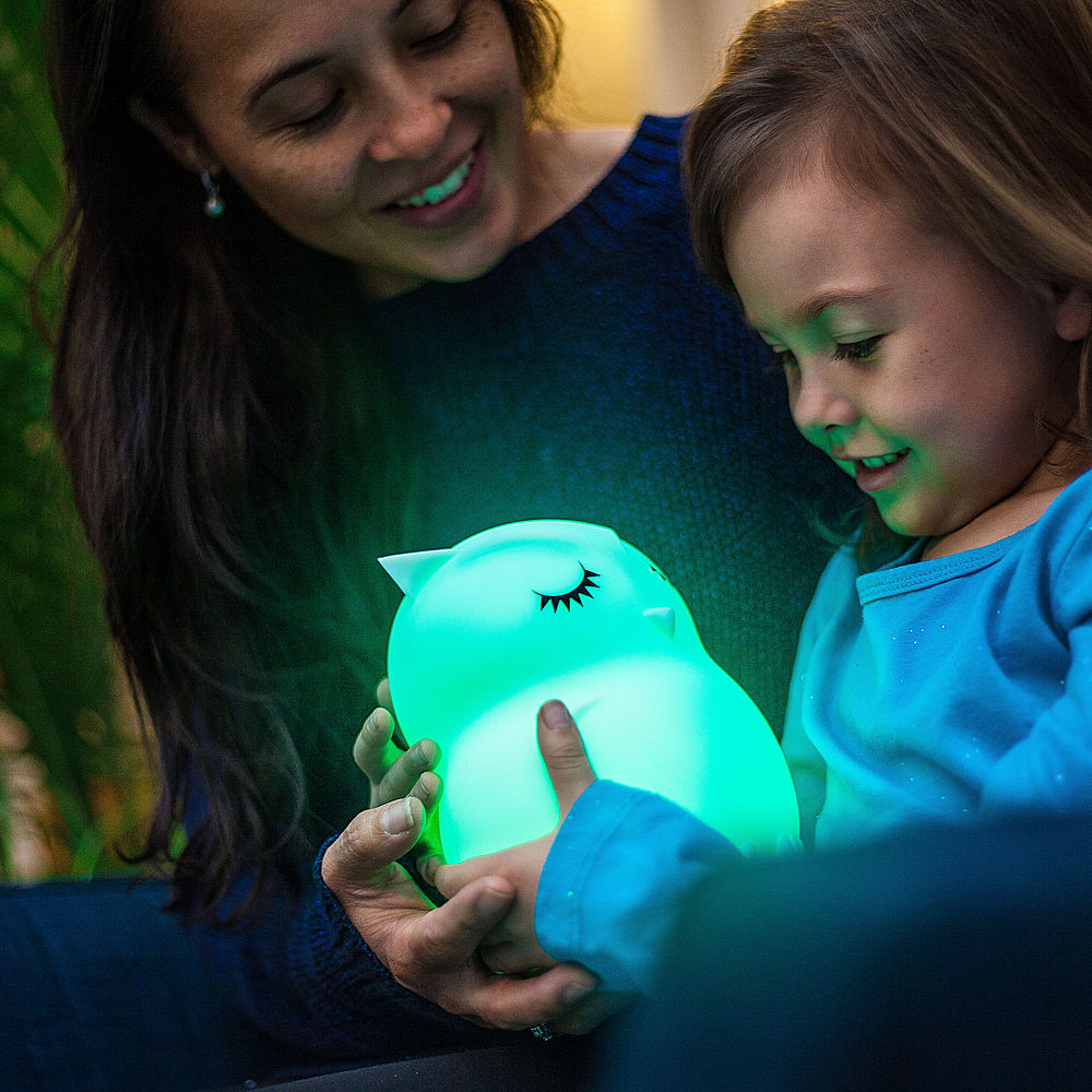 Left View: Lumipets LED Kids' Night Light Owl Bluetooth Lamp with Remote - White