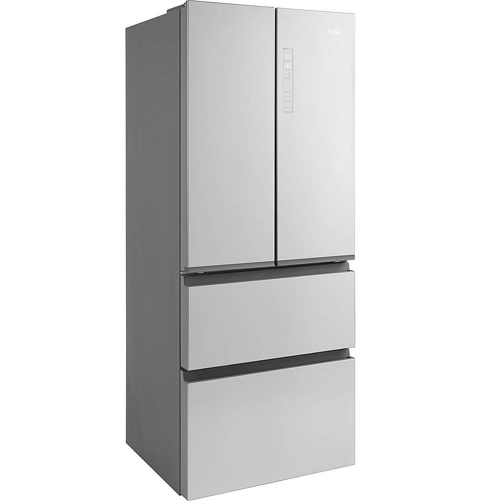 Angle View: Haier - 15.0 Cu. Ft. 4-Door French Door Free-Standing Refrigerator - Stainless steel