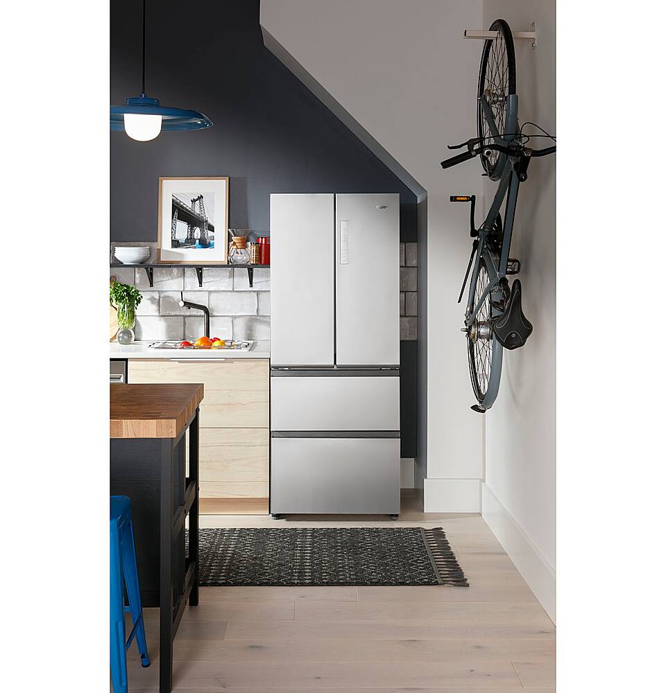 Alt View 21. Haier - 15.0 Cu. Ft. 4-Door French Door Free-Standing Refrigerator - Fingerprint Resistant Stainless Steel.