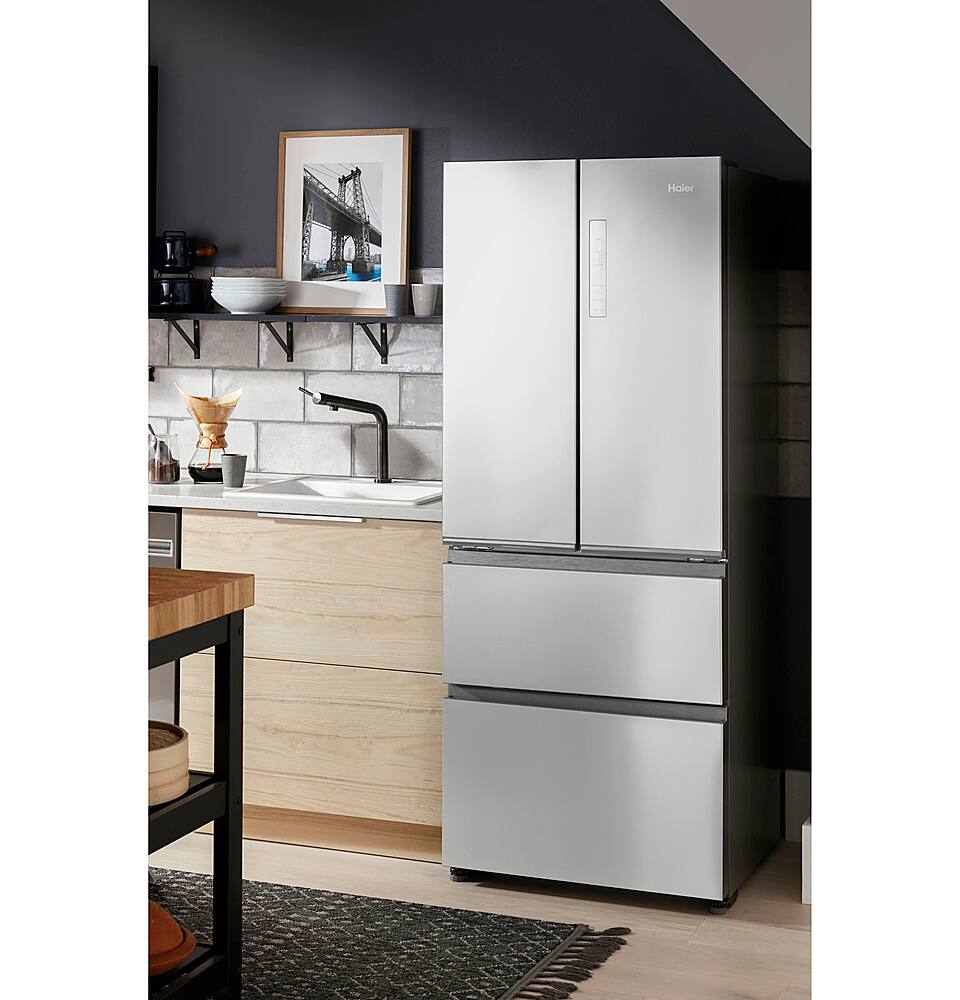 Alt View 22. Haier - 15.0 Cu. Ft. 4-Door French Door Free-Standing Refrigerator - Fingerprint Resistant Stainless Steel.
