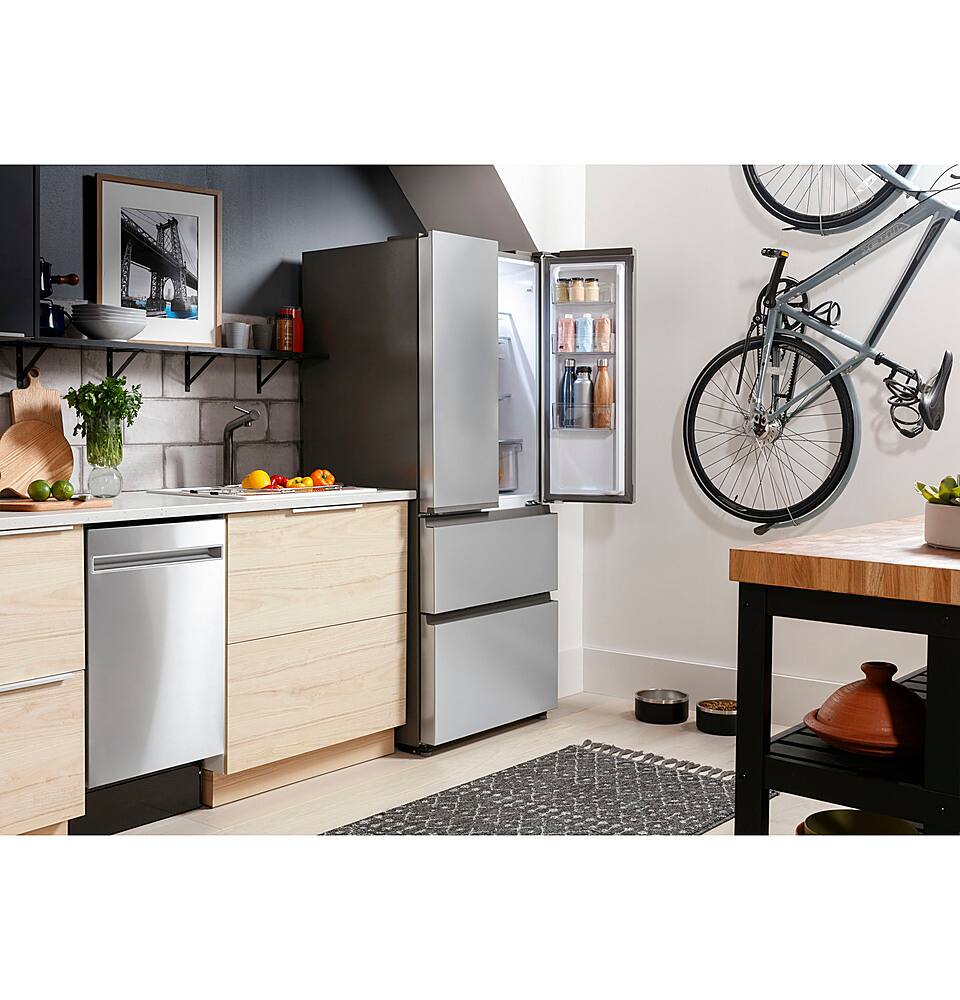 Alt View 24. Haier - 15.0 Cu. Ft. 4-Door French Door Free-Standing Refrigerator - Fingerprint Resistant Stainless Steel.