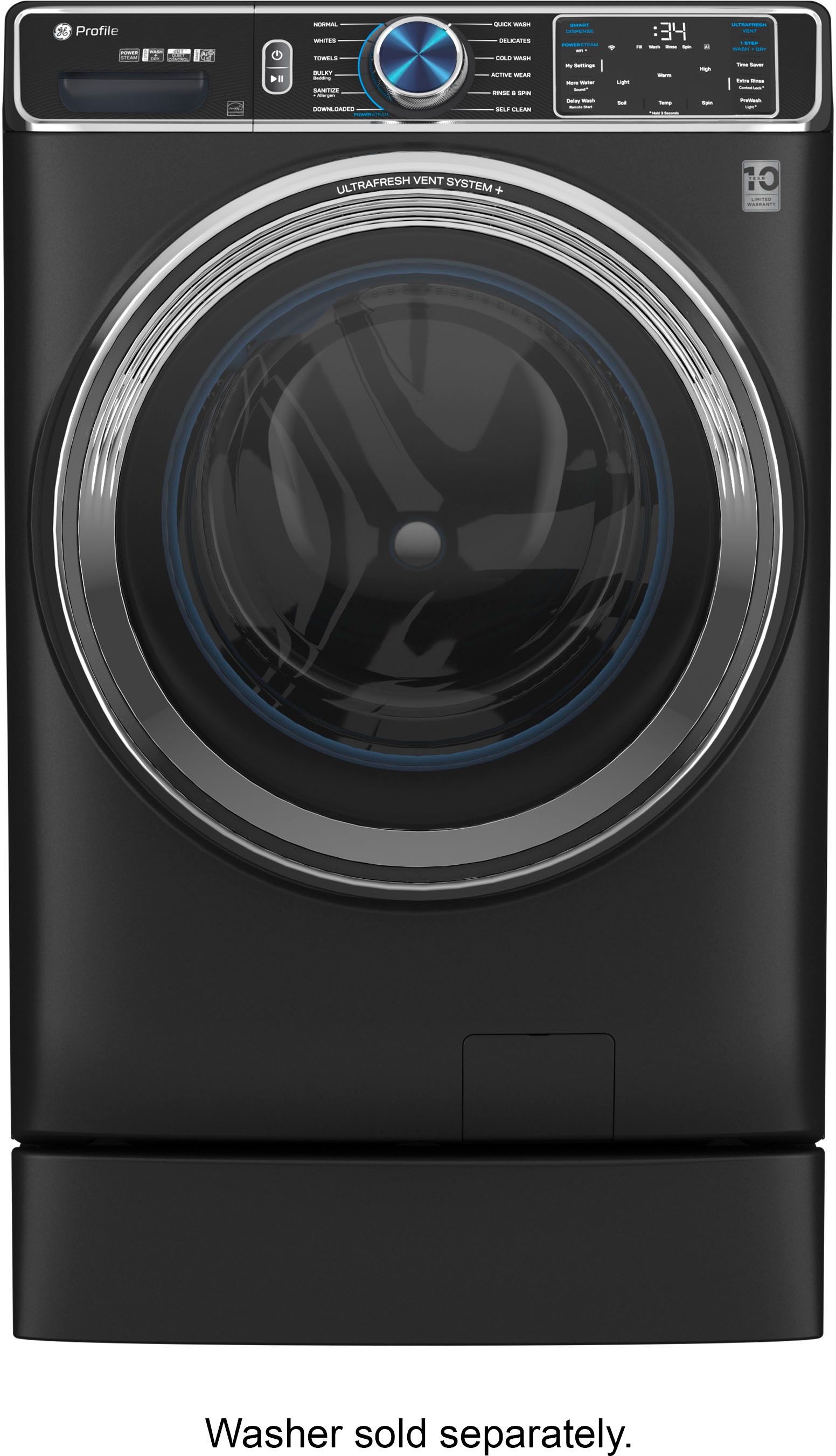Left View: GE Profile - Washer/Dryer Laundry 7" Pedestal - Carbon Graphite