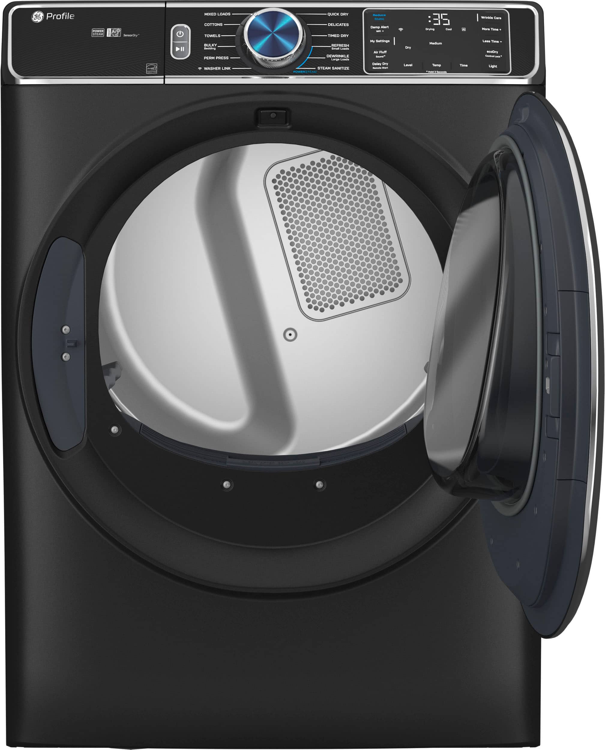 Angle. GE Profile - 7.8 cu. ft. Smart Front Load Electric Dryer with Steam and Sanitize Cycle and Washer Link - Carbon Graphite.