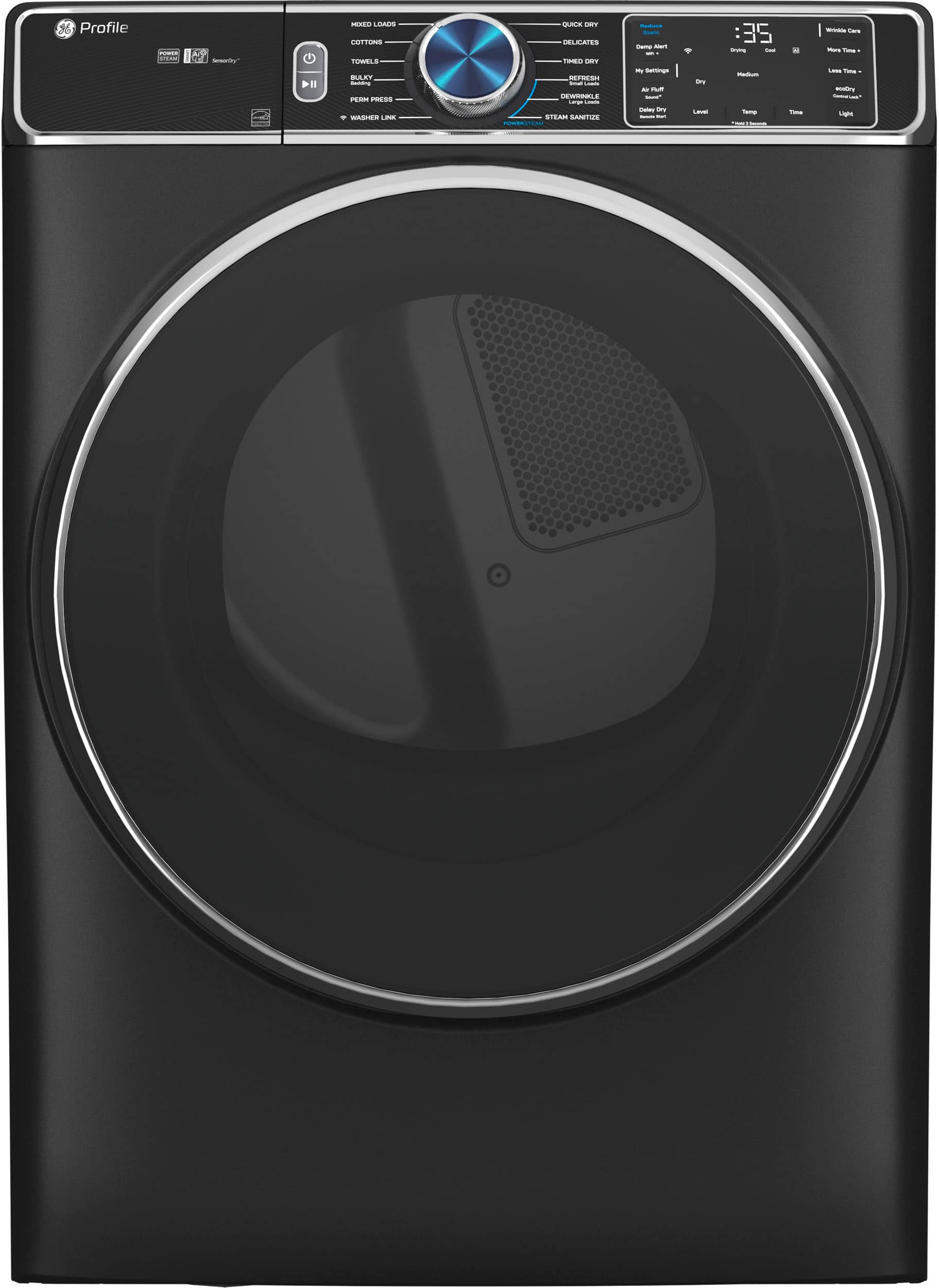 Front. GE Profile - 7.8 cu. ft. Smart Front Load Electric Dryer with Steam and Sanitize Cycle and Washer Link - Carbon Graphite.