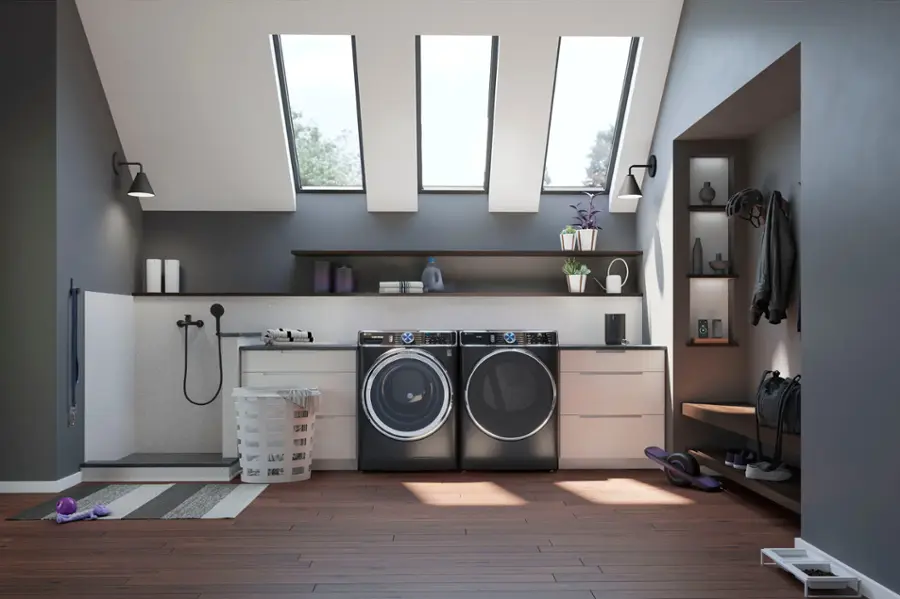 Alt View 17. GE Profile - 7.8 cu. ft. Smart Front Load Electric Dryer with Steam and Sanitize Cycle and Washer Link - Carbon Graphite.